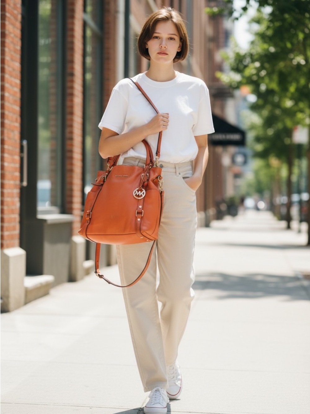 Michael Kors Bedford Belted Tangerine Pebbled Leather Handbag or Satchel